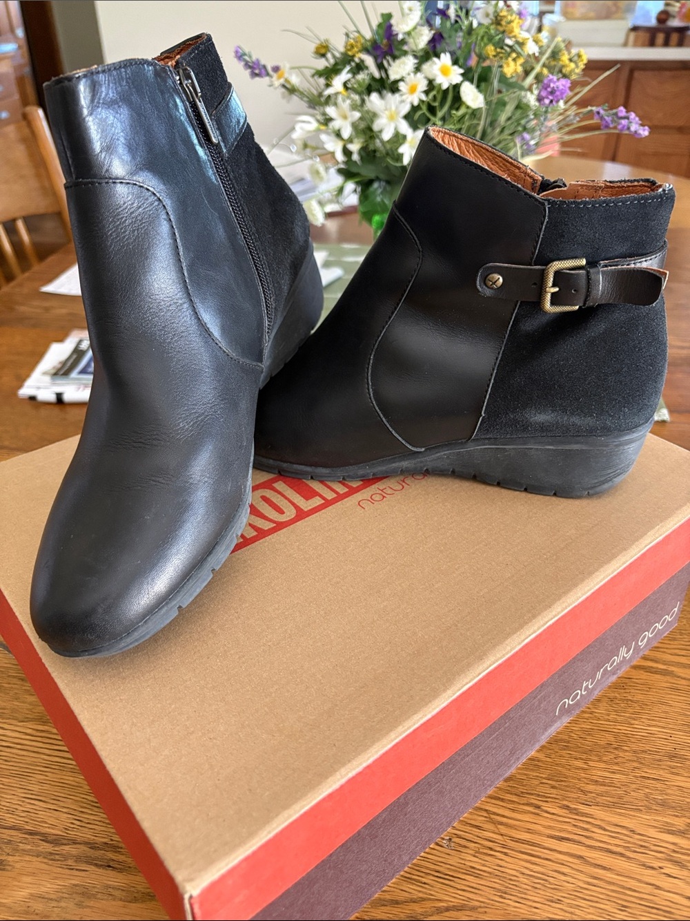 PIKOLINOS Black Wedge Ankle Boots with Buckle Strap